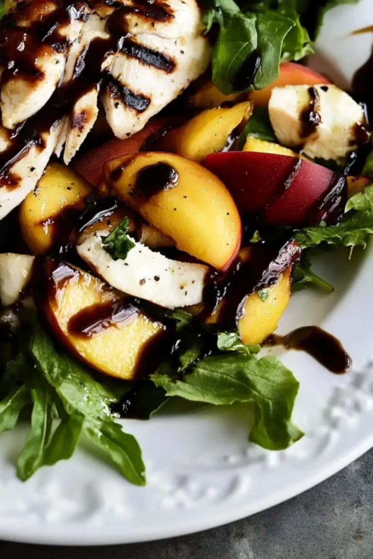 Grilled Chicken & Peach Salad with Balsamic Glaze